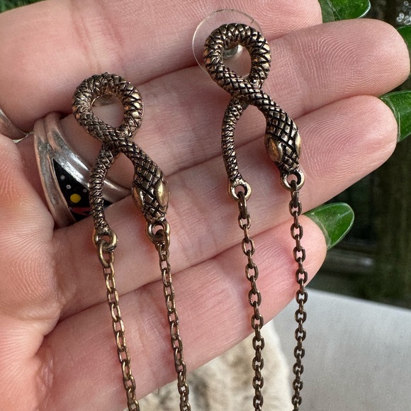 Alexis Bittar Bronze Snake Chain Earrings with Green Accents - Picture 4 of 6